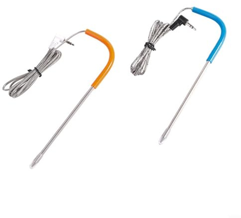URPIZY Confezione da 2 sonde di ricambio per barbecue, robuste e impermeabili, in acciaio inox fino a 500 °C, compatibili con griglie a pellet, colore: arancione e blu