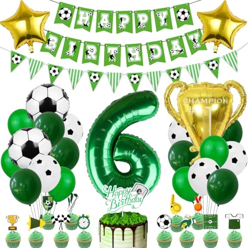 Fußball Luftballon 6. Geburtstag, Fußball Deko Geburtstag, Fussball Geburtstagsdeko Kinder, Geburtstagdeko 6 Jahre Junge, Fussball Geburtstagsparty, Grün Folienballon für Party Kindergeburtstag