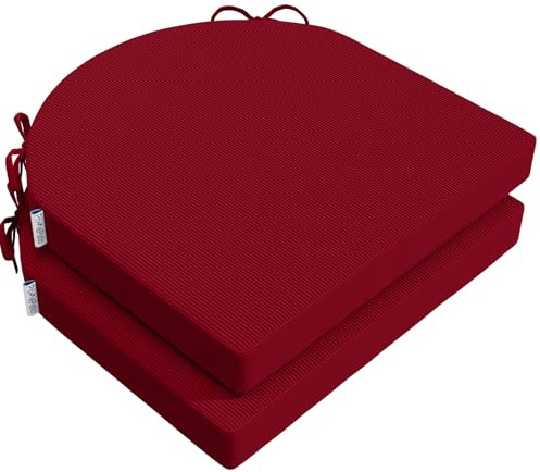 PRIMEPATIO Stuhlkissen 50x50x5cm (2er-Set) Rot - Hochdichter Schaumstoff Indoor/Outdoor für Küche, Esszimmer, Garten - Mit Fixierbändern & Waschbarem Bezug