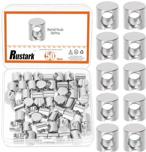 Rustark Tuercas para madera, tornillos para muebles, tuerca transversal, tuerca cilíndrica, acero al carbono, barril, tuercas en T, cuatro puntadas para muebles de carpintería (niquelada 6 x 10 mm)