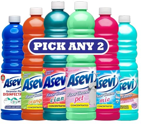 Asevi Spanish Cleaning Floor Cleaner | Pick Any 2 x 1L | Gerpostar Disinfectant, Orange, Cian, Pet, Mio, pH Neutral – Intense Scent, Concentrated Surface Cleaner