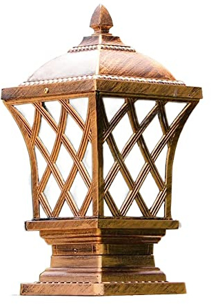 MYUYEE Lampada a Colonna Quadrata Impermeabile IP54 per Esterni Lanterna in Vetro e Alluminio Antipioggia Tradizionale E27 Nera per Patio Villa Giardino Parco,M