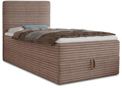 Sofnet Boxspringbett Mollo Mini mit Bettkasten und Matratzentopper - Einzelbett mit Bonell-Matratze und Topper, Polsterbett in weichem Cordstoff, Bett, Schlafzimmer (Braun (Tilia 17), 120 x 200 cm)