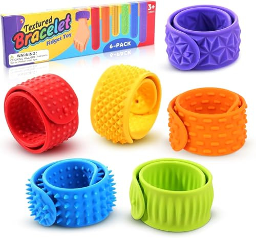 KVOSGQ Fidget Toys Sensory en Silicone Textured Slap Bracelets Fidget Slap Bracelets Jouet 6pcs Sensory Bracelet Toy Bracelets à Claquer Anti Stress Jouets Sensoriels pour Enfants Adolescents Adultes