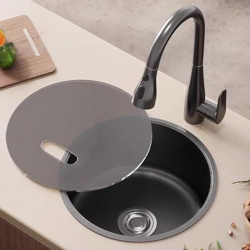 XJTNLB Einbauwaschbecken Rund Spülbecken mit Deckel Spüle Grau 320X320 Küchenspüle Edelstahl