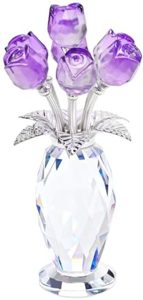 Ollanoos Crystal Forget-Me-Not Flower Figurine, Flower Gifts for Women, Handmade Glass Flower Collectible Ornament for Home Decor Table Centerpiece (Purple)