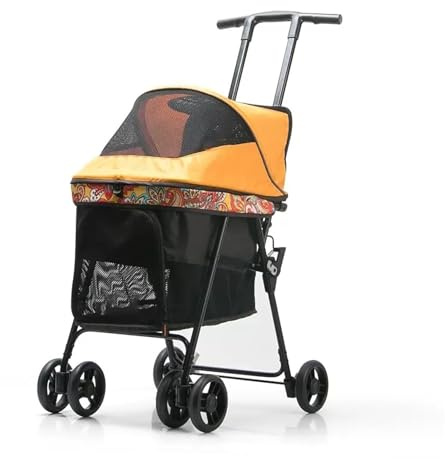 Husdjursvagn Vikbar Hundvagn Löstagbar Husvagn 4-hjulig Kattvagn För Valp Och Katt Med Avtagbar Filt Och Förvaringskorg Lastning Inom 10 Kg(Yellow)