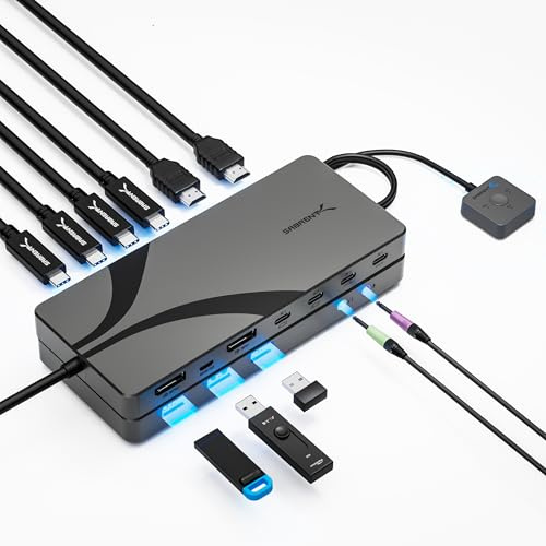 SABRENT KVM Switch for 3 Computers, USB4 and Thunderbolt Compatibility | USB C KVM Switch withDisplayPort 1.4, 8K 60Hz, 4K 144Hz, Dual USB-C 60W Charging, Remote Switch (USB-C3KM)