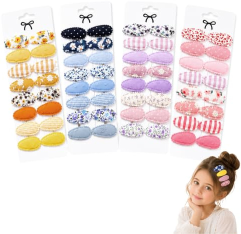 64 horquillas para el pelo para niñas con estampado de flores, con revestimiento de tela, antideslizantes, mini pinzas para el pelo, seguras para niños, juego de accesorios para el cabello bordado