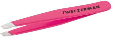 TWEEZERMAN Mini Pinzette (Handgeschliffene Schräge Spitzen, Augenbrauen zupfen, Profi-Qualität, Rostfreier Edelstahl), Neon Pink