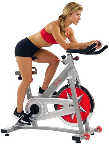 Sunny Health & Fitness Exercise Cycle Bike Pro Indoor Stationary Bike with 18 KG (40 LBS) Flywheel Chain Drive Dual-Felt Resistance and Emergency Stop Brake for Home Gym - SF-B901