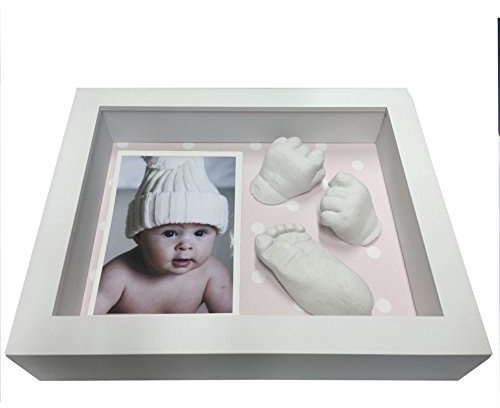 Kit De Marco Y Alginato Moldes Para Hacer La Huella Del Bebe En 3d, Regalos Para Niño Recien Nacido, Padres Primerizos, Un Recuerdo De Su Primer Año (LUNARES ROSAS, 20 x 5 x 25 cm)
