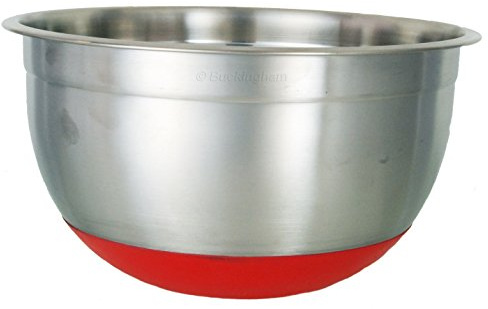 Buckingham 3 Litre Stainless Steel Designer Salad Mixing Bowl with Silicon Base, Silver/Red