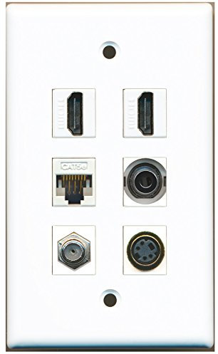Riteav – 2 porta HDMI 1 cavo coassiale tv- F-Type 1 porta S-Video 1 porte 3.5 mm 1 cavo Ethernet bianco da parete piastra
