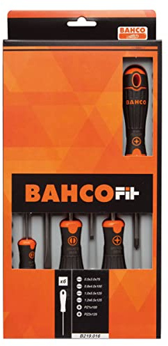 Jgo 6 Destornillador Bahcofit | Tamaños populares de destornillador incluidos | Cuchillas de acero de aleación cromadas | Agarres cómodos | Listo para taller