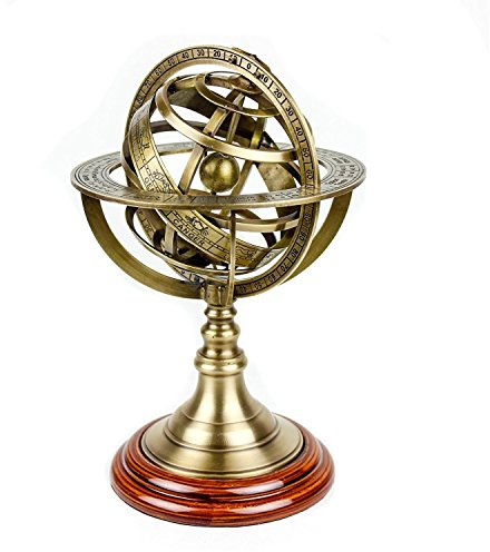 Antique Vintage Zodiac Armillary Brass Sphere Globe Wooden Display | Pirate's Antique Ship Decor | Nagina International