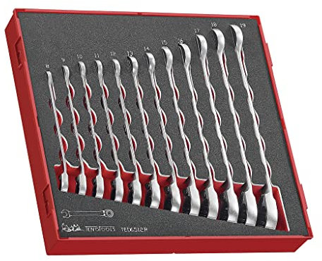 Ringgaffelnøglesæt med skralde med 12 dele. Teng Tools TED6512R