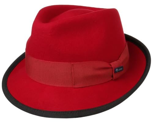 Lipodo Classic Wool Trilby Filzhut Damen Herren Wollhut Made in Italy Hut aus Wollfilz Trilbyhut Fedora Sommer Winter rot S (54-55 cm)