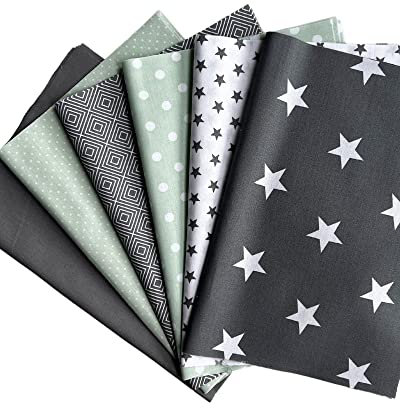 babrause® Stoffpaket Patchwork Baumwollstoffe 12 x (25x35cm) (Mint Grau Weiß)