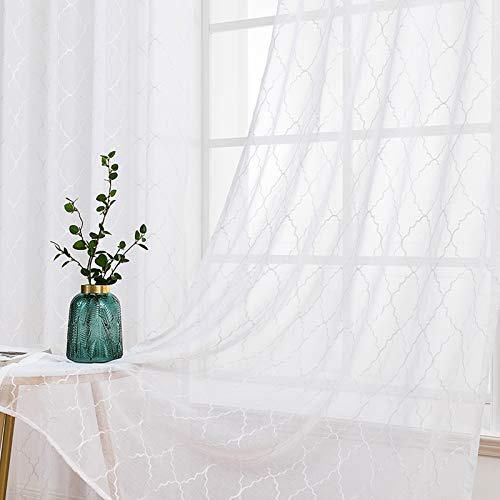 MIULEE Gardinen Voile Marokko Vorhang mit Ösen 2er Set M-Weiß 140x245cm | Transparente Optik Vorhänge Sheer Ösenschal Wohnzimmer Fensterschal Luftig Lichtdurchlässig Dekoschal für Schlafzimmer