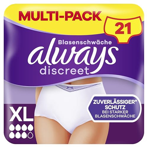 Always Discreet Inkontinenz-Höschen Plus Für Frauen, XL, 7 Höschen, Verhindert Auslaufen Und Gerüche, Angenehm Und Kaum Spürbar (3x7)