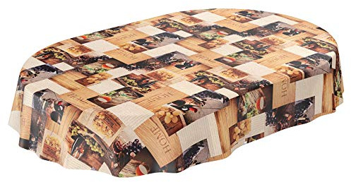 ANRO bordsduk av vaxduk, tvättbar, vaxduk, vin, vindruvor, hem, trä, oval, 220 x 140 cm