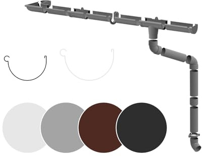 RAINWAY S regnrännor komplett set (1 taksida) – PVC-U plast i 4 färger, rekommenderas för takytor < 100 m² (set min. 6 meter, grå) regnrännor PVC-plast