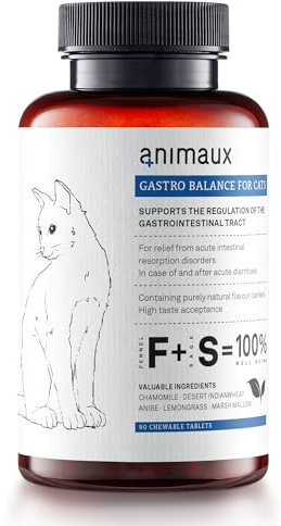 animaux Gastro Balance for Cats – 90 Kautabletten – Diät-Ergänzungsfuttermittel für Katzen, für Magen-Darm-Trakt, Verdauung, bei Durchfall, Verstopfung & Blähungen, mit Probiotika
