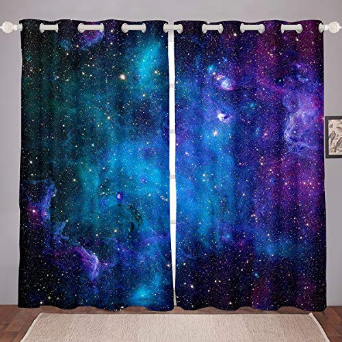 Tbrand Kinder Blickdichte Vorhänge Galaxie Sternenhimmel Vorhänge für Jungen Mädchen Weich Atmungsaktiv Microfaser 175x140cm Fenstervorhang Lila Blau