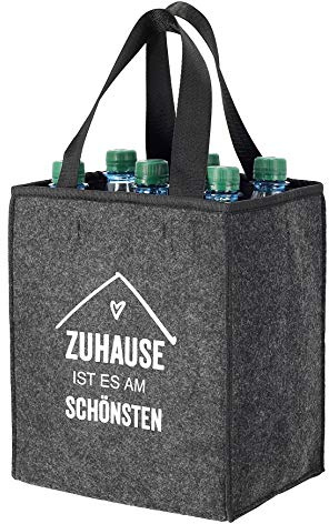 MC Trend Flaschenträger aus Filz Flaschentasche Männerhandtasche für 6 Flaschen Bierträger Männer Handtasche (Anthrazit Zuhause ist es ...)