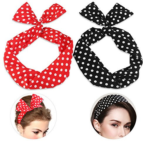 2 Stück Women Chiffon Head Wrap Polka Dot Kopftuch Paisley Stirnbänder Cross Elastic Stretch Dot Hairband für Mädchen und Damen