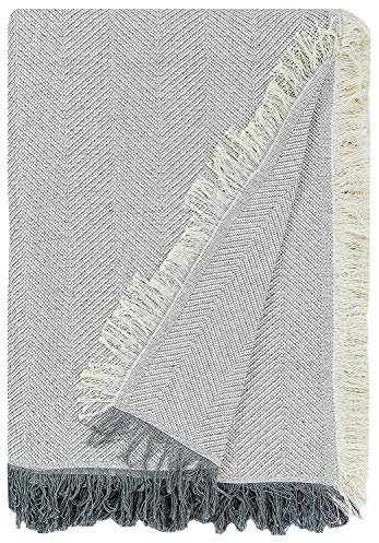 Martina Home Spiga vielseitiger Schal, 80% Baumwolle, 20% Polyester, roh/grau 260 Length x 300 Width cm