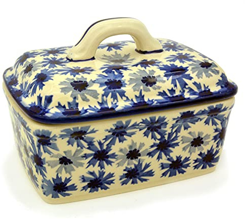 Bunzlauer Butterkästchen für 250 g Butter (Dekor Kornblumen)