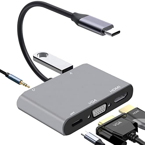 Tradebit - USB-C Hub I Adapter I HDMI 4K I VGA I USB 3.0 I Jack 3.5mm I Power Delivery PD I Kompatibel mit Laptop und PC