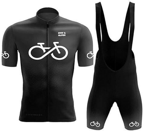 FFFF & OLFEH Herren Radtrikot Set Fahrrad Kurzarm Set mit 9D gepolsterten Trägerhosen MTB Rennrad Fahrradtrikot Fahrrad Shirts Bib Atmungsaktiv Schnell Trocknend für Radfahren MTB Jogging