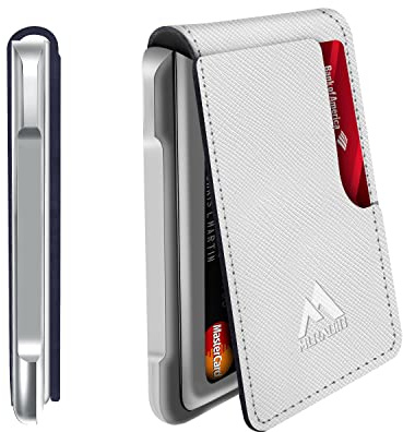 MURADIN Schlanker RFID-blockierender Metall-Kartenhalter, Taktische minimalistische Brieftasche für Männer, Elegante Bifold Herren-Geldbörse mit Geldclip (Saffiano White)