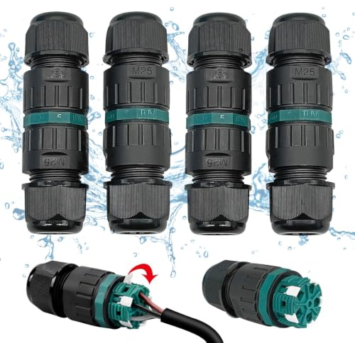 Kabelverbinder Wasserdicht IP68 für Ø9-14 mm Kabeldurchmesser, 5-polig Erdkabel Verbindungsmuffe Abzweigdose, Verteilerdose Außen Schwarz für Garten, Outdoor, Boden, Dach (5-polig 4p)