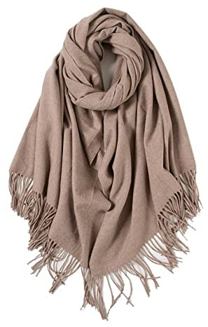 Stfery XXL Schal Damen Winter, Schal Herren Winter Cashmere Scarf Khaki Einfarbige Quaste Halstuch 200x70CM Weich Warm