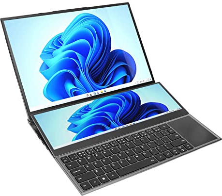 CHICIRIS Ordinateur Portable Double écran, Batterie 13600 MAh avec Double Carte Graphique, Ordinateur Portable Double écran 16 Pouces avec pavé Tactile pour Windows 11 pour l'étude (Prise UE)
