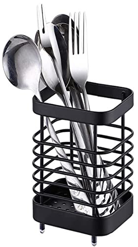 URCHUZE Utensil Holder,Cutlery drainer,Black Stainless Steel Cutlery Holder, Anti-Rust Sink Tidy Stand Utensil Draining Rack for Forks, Knives, Spoon, Kitchen Organiser