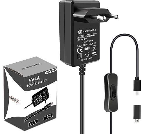 GeeekPi for Raspberry Pi 4 20W 5V 4A Netzteil,USB C Netzteil mit ON/Off Schalter für Raspberry Pi 4 8GB/ 4GB/ 2GB/ Orange Pi 5 /5B /5 Plus, mit A Micro USB Adapter für Pi 3B+/3B