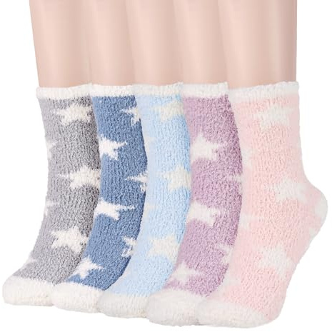 Fanshiontide 5 Pairs Fluffy Bed Socks for Women and Girls, Soft winter Fuzzy Warm Comfy Slipper Socks Thicken Cozy Ladies Thermal Socks for Home Sleeping