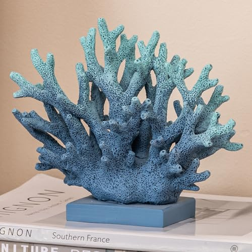 Elegondrar 5.8 H Blue Coral Decor, Resin Coral Statue, Nautical Decorations for Home, Beach/Coastal/Ocean Themed Cabinet Shelf Tabletop Decor