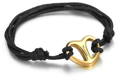 INBLUE Personalisiert Edelstahl Herz Urne Armband für Asche Graviert Text Einstellbar Schwarz Geflochten Seil Gedenk Asche Armband für Frauen Paar Familie Einäscherung Schmuck (Gold)