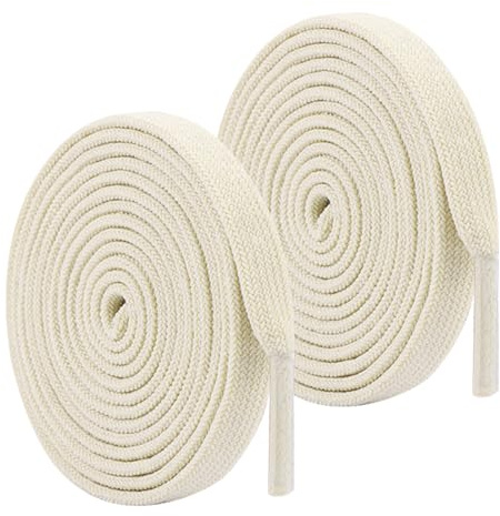 2 Pairs Wide Flat Trainer Shoelaces 8mm Flat Laces Shoelaces Trainers Shoe Laces for Trainers Sneakers Laces Durable Sports Shoes Lace Replacement Boot Laces for Walking Running (off white)
