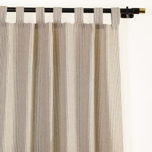 THE ART BOX Gauze Striped Curtains, Boho Linen Gauze Tab Top Hanging Curtains Light Filtering Door Window Treatment 2 Panel Drapes for Living Room Home Décor Blue (72x42 Each Panel)