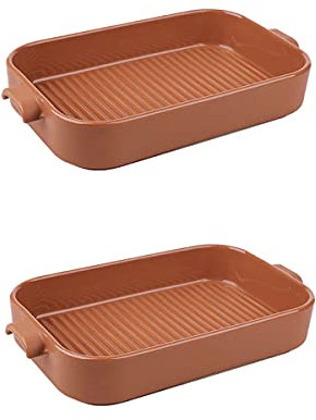 DUBMAG enamel roasting tin，baking tray set，Porcelain Rectangular Baking Dishe with Handle for Oven Baking Pan Individual Bakeware 10.4 X 5.9 X 1.8 Inch, Set of 2,C (Color : C) (Color : C) (Color : C)