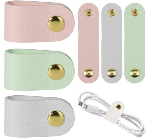 6Pcs Travel Phone Cable Ties Leather Cord Organizer Straps Reusable PU Leather Cable Straps Organizer Charging Cord Power Cord Headphone Organizer USB Holder Multipurpose Cord Holder Snap Closure
