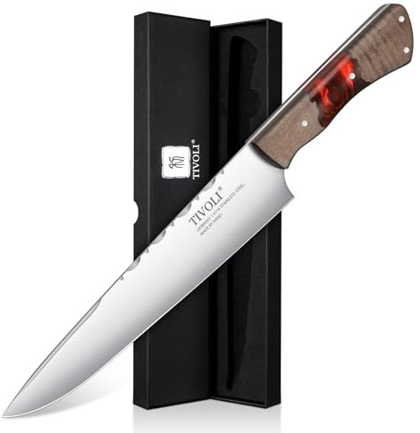 TIVOLI Chefmesser Kochmesser Profi Messer,Scharfe Japanisches Kochmesser aus German 1.4116 Stahl,Full Tang Küchenmesser mit Ergonomischer Griff aus Harz(Rot)