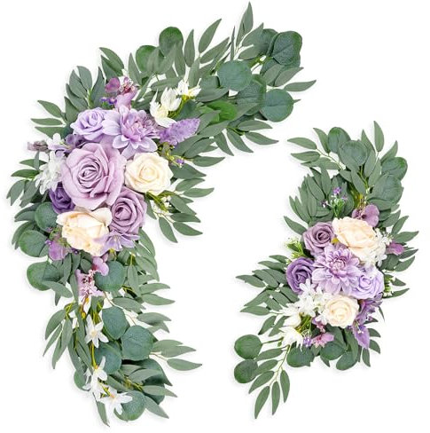 Roahosy Hochzeitsbogen Blumen (2 Stück), lila Blumengirlande Hochzeit Willkommensschild Blumenarrangements für Hochzeitszeremonie und Empfang Hintergrund Blumendekoration